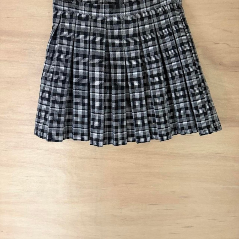 Cali 1850 black + white plaid pleated mini skirt Size S #preppy #school girl